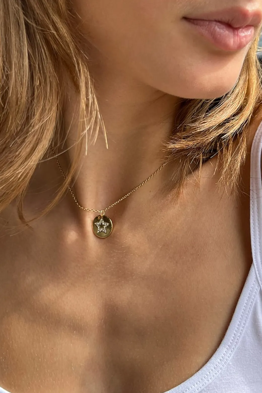 Collana medaglia stella strass