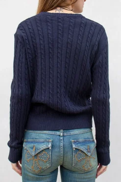 Maglione scollo a V a trecce