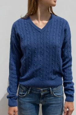 Maglione trecce scollo a V